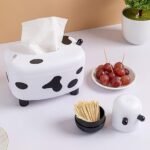 Happy Cow Tissue Box With Holder, Plastic Toothpicks Tissue Dispenser, Cartoon Cow Decorative Plastic Tissue Box - Image 2