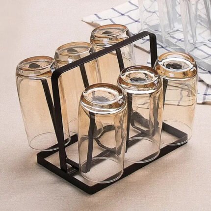 Iron Glass Stand, 6 Hooks Cups Mug Glass Stand Holder, Metal Cup Drying Rack Shelf