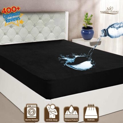 Waterproof Mattress Cover King Sized Mattress Protector Anti Slip Double Bed Fitted Bed Sheet Black